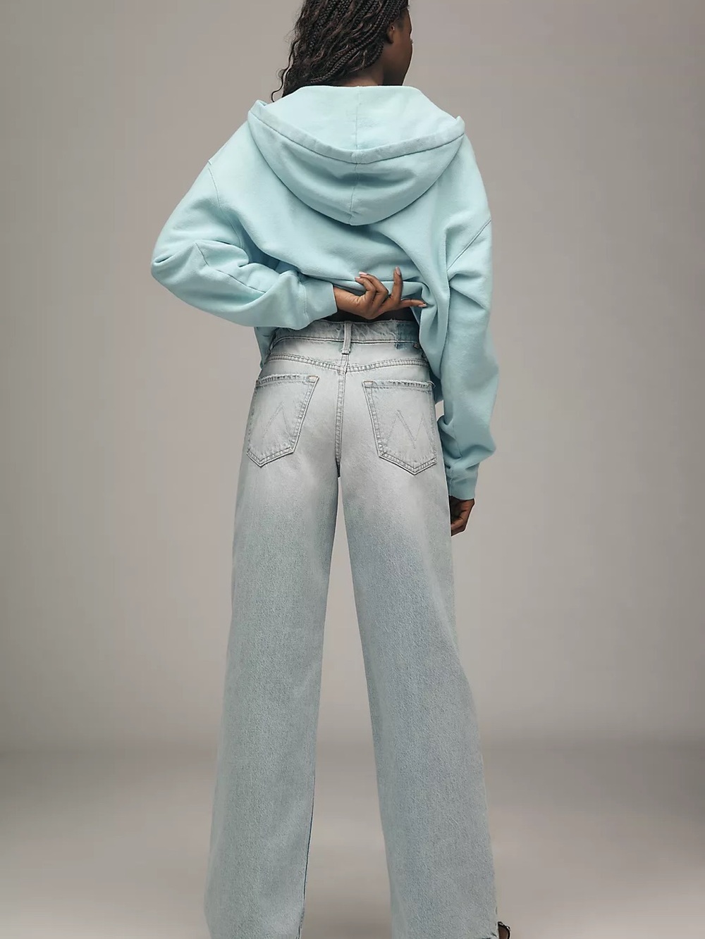 MOTHER Light Blue Distressed Wide-Leg Jeans - Picture 3 of 11